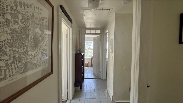 815 Beacon Hill Rd, Block Island, RI 02807 - hall featuring attic access and light wood-type flooring