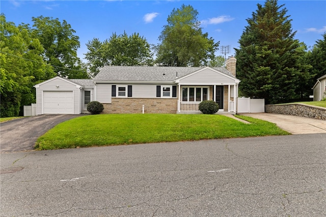41 Valley View Dr, Cumberland, RI 02864 - ranch-style house featuring driveway, a front lawn, a chimney, and an attached garage