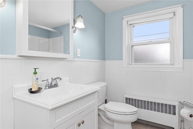 41 Valley View Dr, Cumberland, RI 02864 - full bathroom with radiator heating unit, wainscoting, vanity, and a shower
