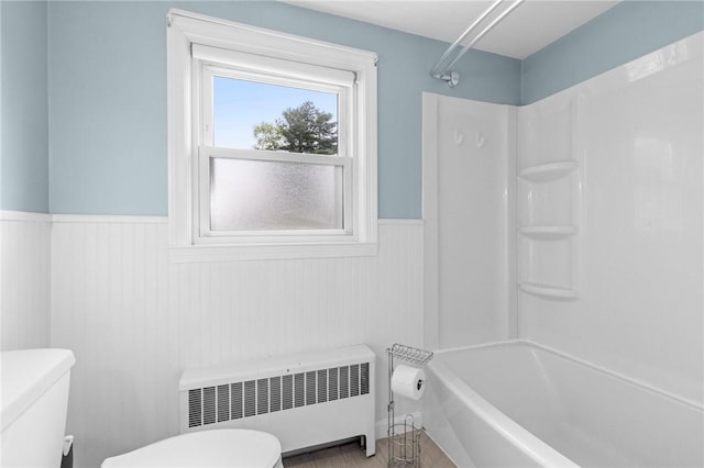 41 Valley View Dr, Cumberland, RI 02864 - full bath featuring radiator heating unit, a wainscoted wall, and shower / bathtub combination