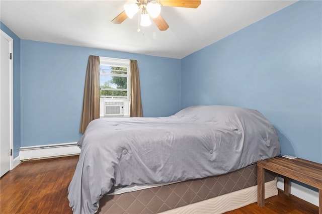 41 Valley View Dr, Cumberland, RI 02864 - bedroom with a baseboard heating unit, cooling unit, wood finished floors, and ceiling fan