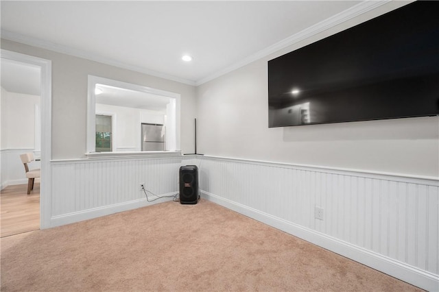 607 Knollwood Dr, Woonsocket, RI 02895 - carpeted spare room with a wainscoted wall, crown molding, and recessed lighting