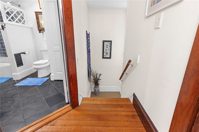 161 Ferncrest Ave, Cranston, RI 02905 - staircase with tile patterned floors and baseboards