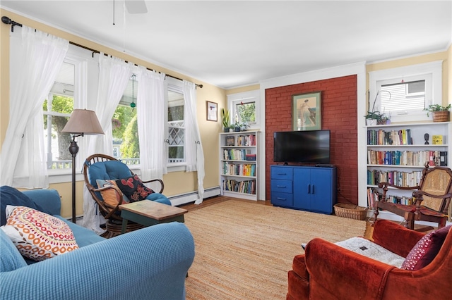 161 Ferncrest Ave, Cranston, RI 02905 - living room featuring a baseboard heating unit, plenty of natural light, and a ceiling fan