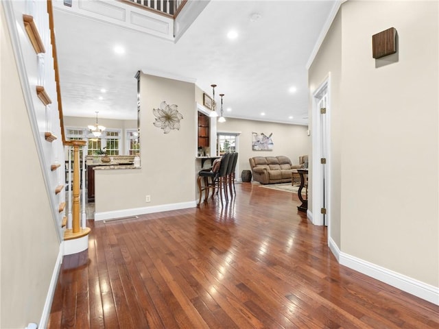 2 Medinah Dr, West Warwick, RI 02893 - living room with a chandelier, hardwood / wood-style floors, and recessed lighting