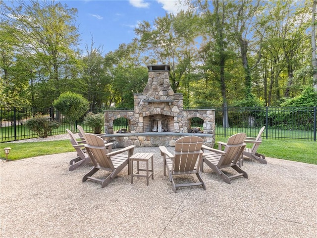 2 Medinah Dr, West Warwick, RI 02893 - view of patio with an outdoor stone fireplace