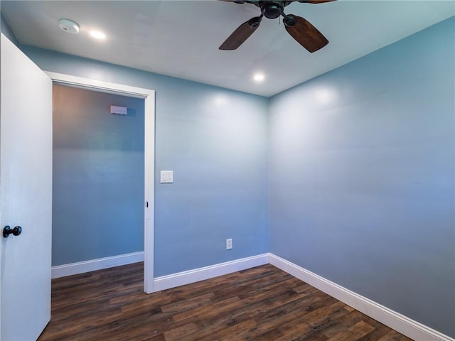 69 Haverhill Ave, Warwick, RI 02886 - unfurnished room featuring a ceiling fan, dark wood finished floors, a smoke detector, and recessed lighting