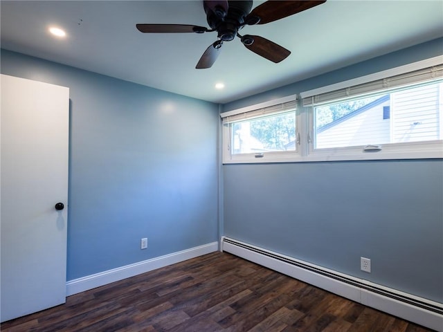 69 Haverhill Ave, Warwick, RI 02886 - spare room featuring a baseboard radiator, wood finished floors, recessed lighting, and ceiling fan