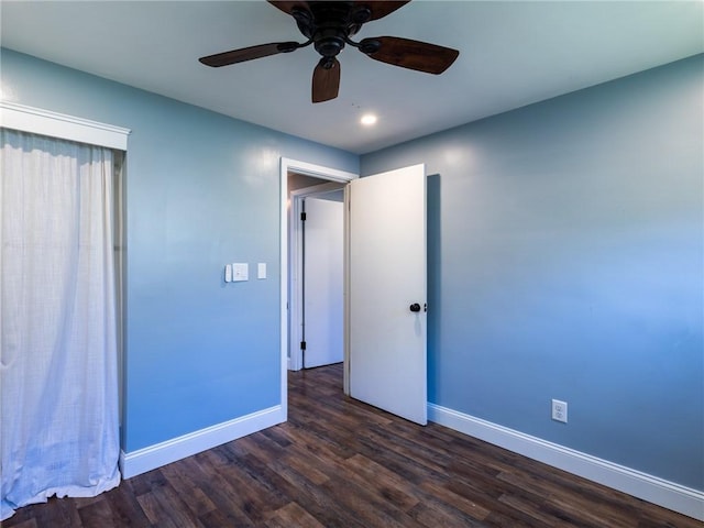69 Haverhill Ave, Warwick, RI 02886 - unfurnished bedroom featuring dark wood finished floors, a ceiling fan, and recessed lighting