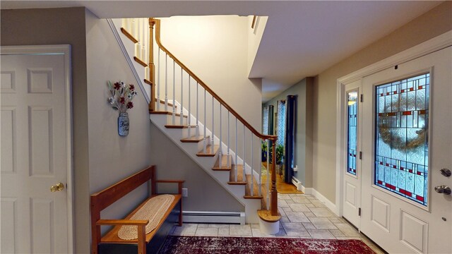 4 Tray Hollow Rd, Foster, RI 02825 - foyer entrance with baseboard heating, stairway, and stone finish flooring