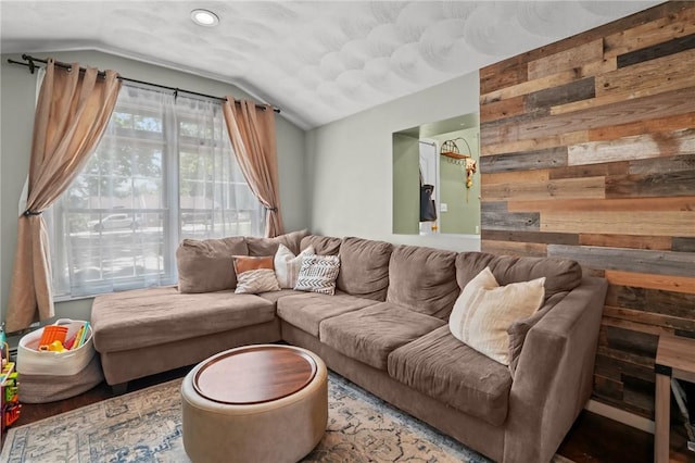 273 Main St, Cranston, RI 02823 - living area with lofted ceiling and wood walls