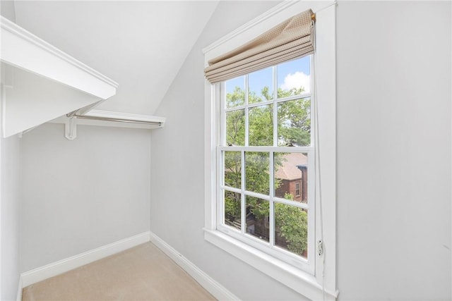 279 Benefit St Unit 3, Providence, RI 02903 - walk in closet featuring vaulted ceiling and light colored carpet