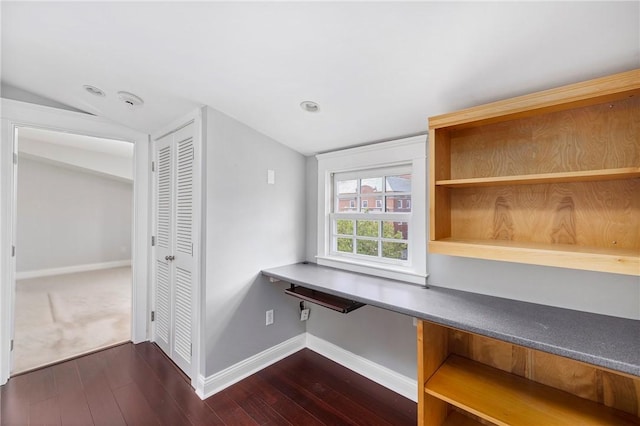 279 Benefit St Unit 3, Providence, RI 02903 - unfurnished office featuring lofted ceiling, built in desk, and dark wood-type flooring