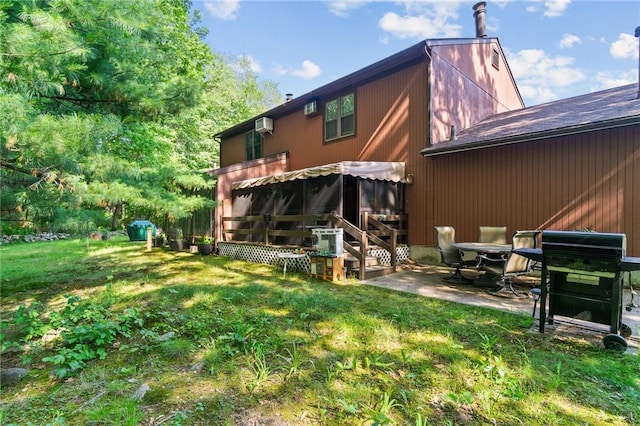 47 Pheasant Run Unit A, Smithfield, RI 02917 - rear view of property featuring a yard, a patio area, and a wall mounted air conditioner