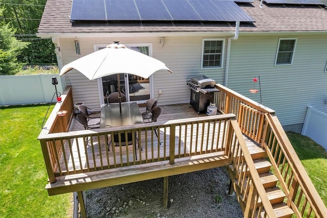 1060 Joslin Rd, Burrillville, RI 02830 - wooden terrace featuring outdoor dining area, grilling area, a fenced backyard, and stairway