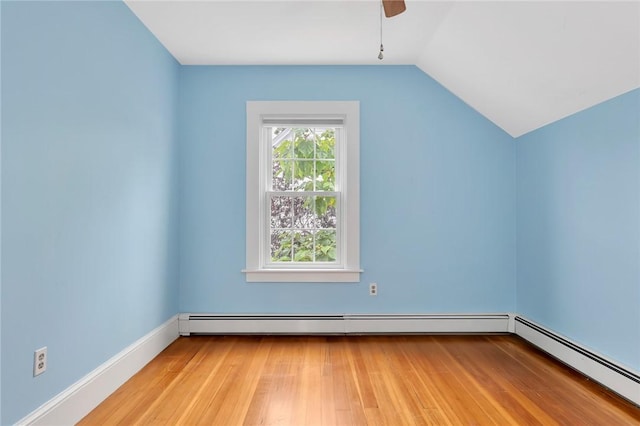 1 Slocum St, Newport, RI 02840 - additional living space featuring ceiling fan, a baseboard radiator, light wood finished floors, and lofted ceiling