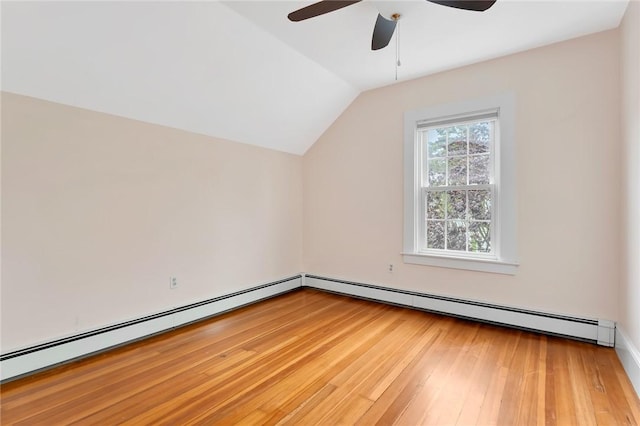 1 Slocum St, Newport, RI 02840 - bonus room featuring a baseboard radiator, ceiling fan, vaulted ceiling, and light wood-type flooring