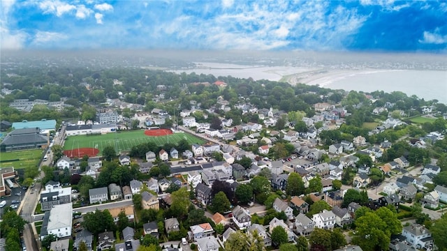 1 Slocum St, Newport, RI 02840 - aerial view of property and surrounding area featuring nearby suburban area and a large body of water