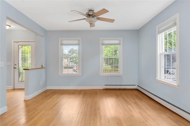 1 Slocum St, Newport, RI 02840 - spare room featuring baseboard heating, wood finished floors, and ceiling fan