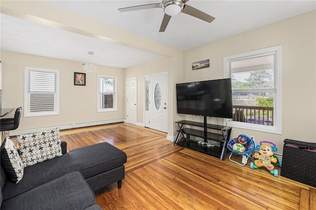 2 Palfrey Pl, Providence, RI 02909 - living area with ceiling fan, healthy amount of natural light, wood finished floors, and a chandelier
