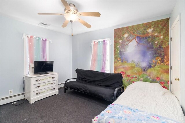 598 Laurel Hill Ave, Cranston, RI 02920 - bedroom with a baseboard heating unit, carpet floors, and ceiling fan
