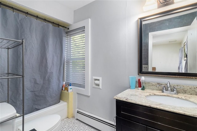 598 Laurel Hill Ave, Cranston, RI 02920 - bathroom with a baseboard heating unit, vanity, and shower / bath combo
