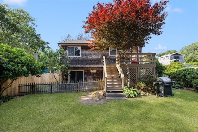 104 Conanicus Rd, Narragansett, RI 02882 - back of property featuring stairs and a wooden deck