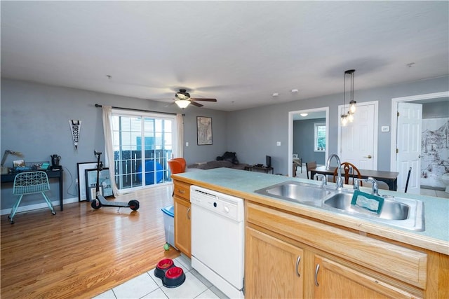 1 Fay St Unit 2, Worcester, MA 01604 - kitchen featuring white dishwasher, ceiling fan, plenty of natural light, and hanging light fixtures