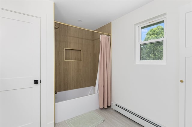 193 Mohawk Trl, Cranston, RI 02921 - bathroom featuring baseboard heating and shower / bathtub combination with curtain