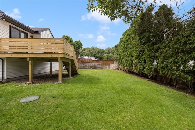 193 Mohawk Trl, Cranston, RI 02921 - view of yard featuring stairs and a wooden deck