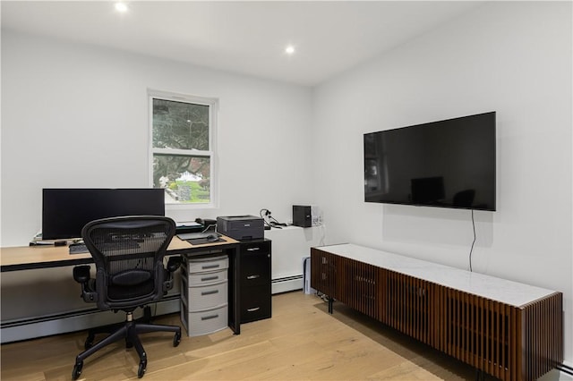 193 Mohawk Trl, Cranston, RI 02921 - office area with light wood-style flooring, baseboard heating, and recessed lighting