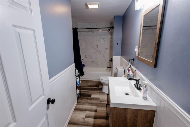 25 Unit St, Providence, RI 02909 - full bath with vanity, wood finished floors, wainscoting, and shower / tub combo with curtain