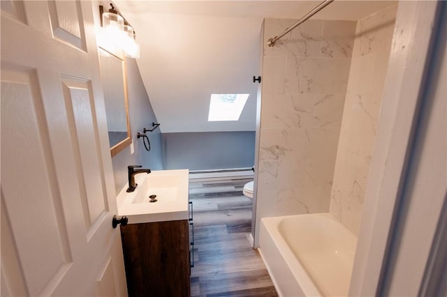 25 Unit St, Providence, RI 02909 - full bath with a skylight, vanity, wood finished floors, and shower / bath combination