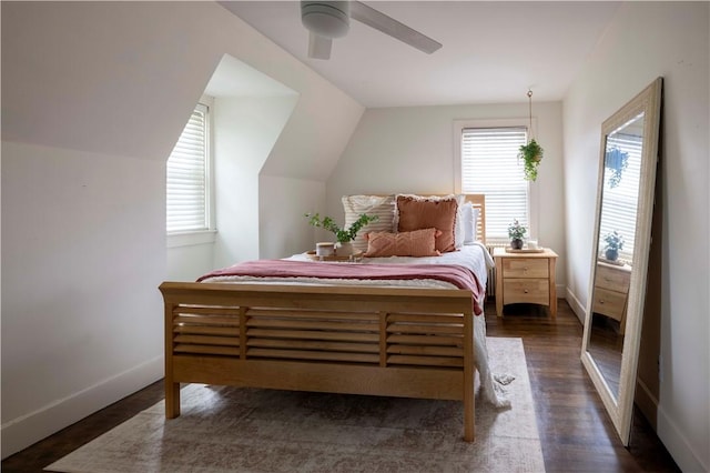 31 Bowen St, East Providence, RI 02916 - bedroom with dark wood finished floors, lofted ceiling, and a ceiling fan