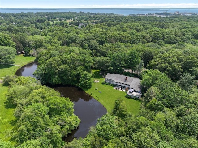 469 Fletcher Rd, North Kingstown, RI 02852 - bird's eye view of a heavily wooded area and a large body of water