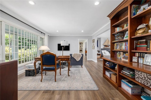 469 Fletcher Rd, North Kingstown, RI 02852 - interior space with wood finished floors, recessed lighting, and crown molding