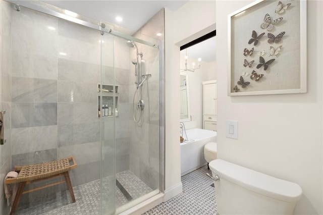 469 Fletcher Rd, North Kingstown, RI 02852 - full bathroom with a shower stall, a garden tub, and recessed lighting