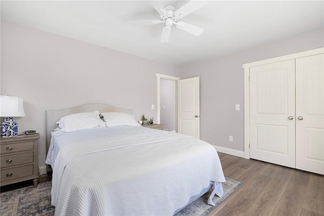 469 Fletcher Rd, North Kingstown, RI 02852 - bedroom with wood finished floors, a closet, and a ceiling fan