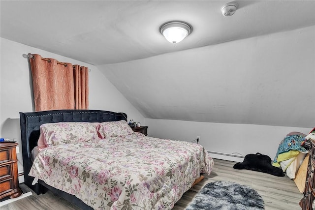 222 Pavilion Ave, Providence, RI 02905 - bedroom featuring a baseboard radiator, lofted ceiling, and wood finished floors