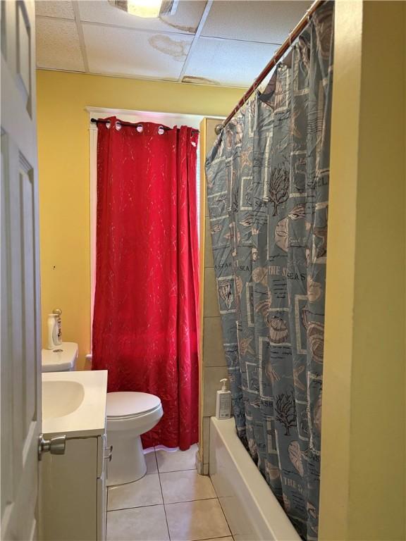 282 Oxford St, Providence, RI 02905 - full bathroom with vanity, tile patterned flooring, shower / bath combo, and a paneled ceiling