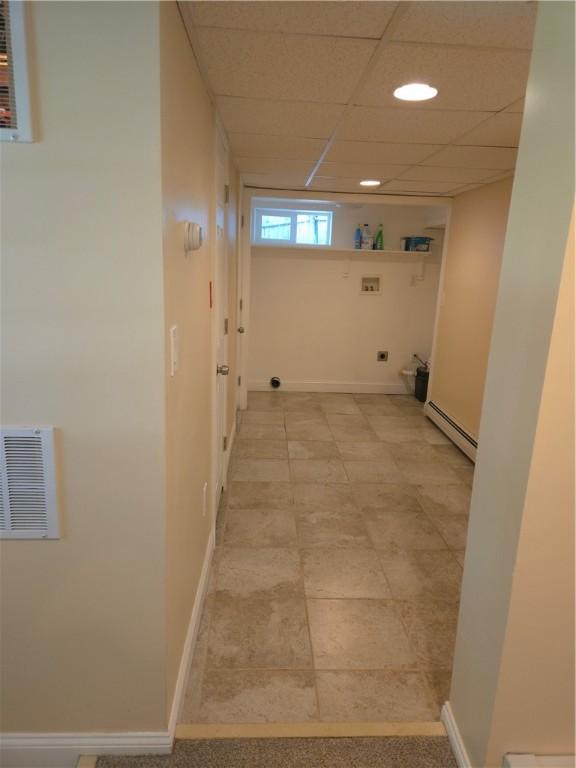 7 Edge St, West Warwick, RI 02893 - hall featuring a baseboard radiator, a paneled ceiling, and recessed lighting