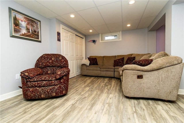 136 Woodward Rd, Providence, RI 02904 - living area featuring wood finished floors, recessed lighting, and a paneled ceiling