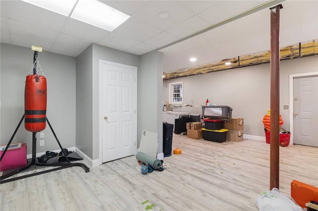29 Gilcrest Dr, West Warwick, RI 02893 - exercise room with wood finished floors and a paneled ceiling