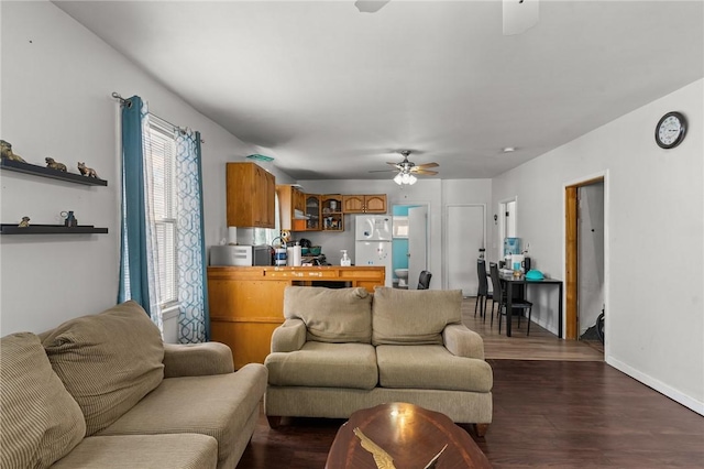 18 Ortoleva Dr, Providence, RI 02909 - living area featuring a ceiling fan, healthy amount of natural light, and dark wood-style flooring