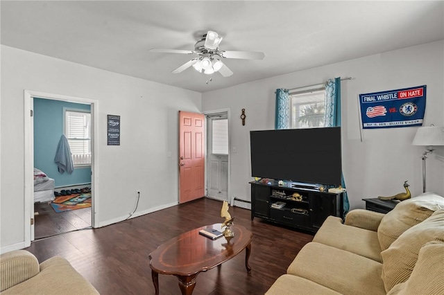 18 Ortoleva Dr, Providence, RI 02909 - living area with wood finished floors, a ceiling fan, and baseboard heating