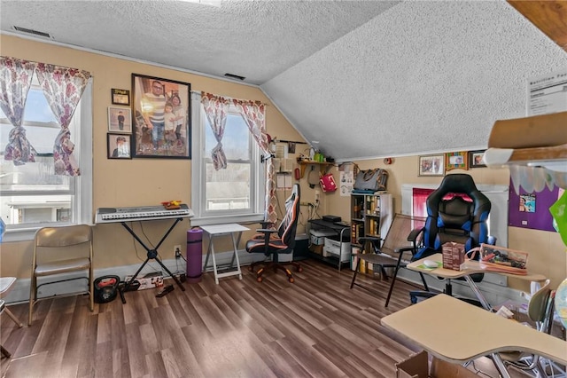 18 Ortoleva Dr, Providence, RI 02909 - rec room featuring a textured ceiling, wood finished floors, and vaulted ceiling