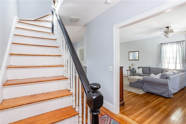6 Pond Ave, Newport, RI 02840 - stairway with wood-type flooring and ceiling fan