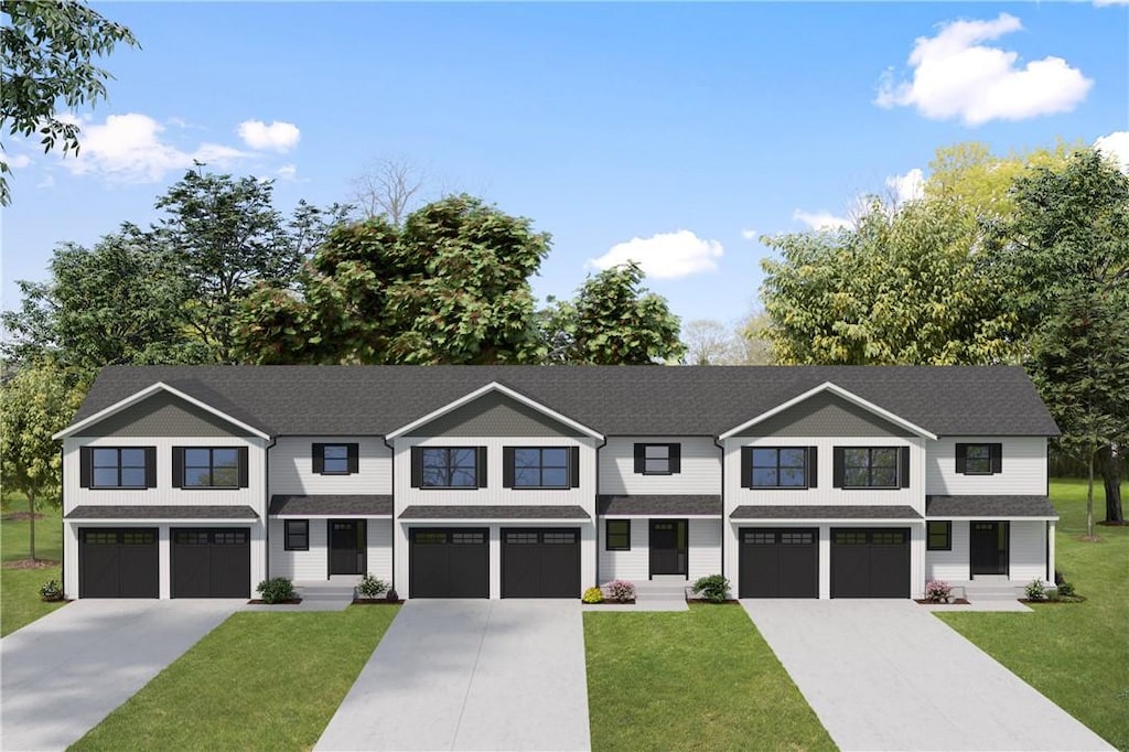 1455 Park Ave Unit 3, Cranston, RI 02920 - view of front of property with an attached garage, driveway, a front yard, and roof with shingles