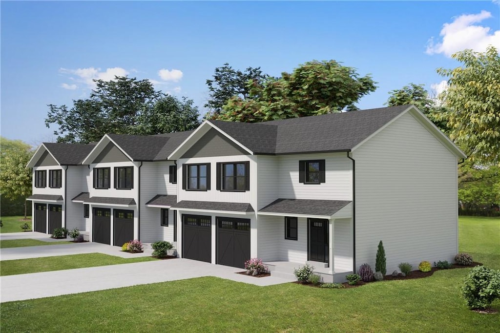 1455 Park Ave Unit 3, Cranston, RI 02920 - view of front of property with an attached garage, driveway, a front yard, and roof with shingles