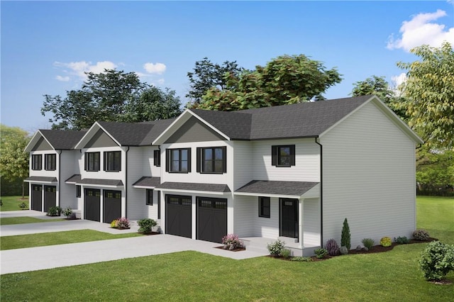 1455 Park Ave Unit 3, Cranston, RI 02920 - view of front of property with an attached garage, driveway, a front yard, and roof with shingles